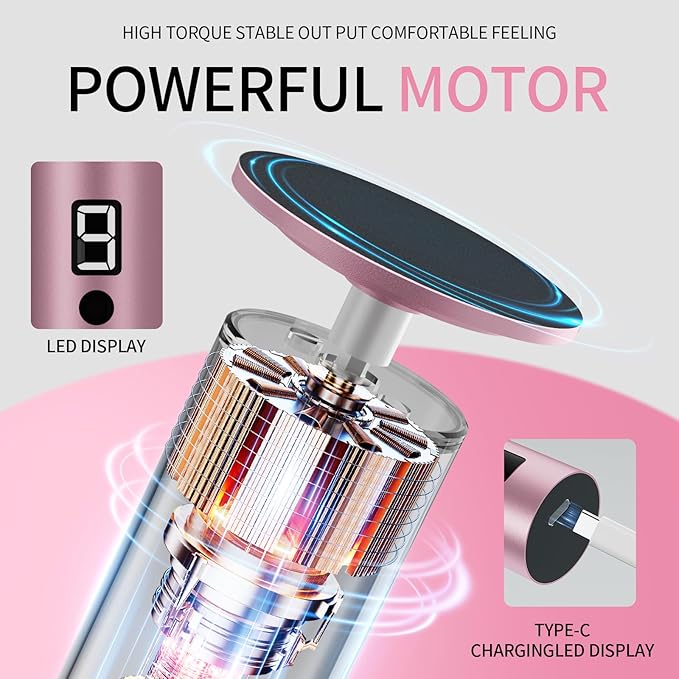 Powerful Electric Foot File & Callus Remover - Over 1-Hour Continuous Use, 360° Rotating Grinder, Foot Drill & Sander, 1200mAh Rechargeable Cordless Pedicure Tool,Foot Grinder(Pink)