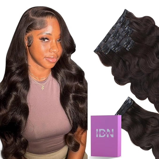 IDN BEAUTY Seamless Clip In Hair Extensions Human Hair 150g Dark Brown Real Remy Virgin Human Hair Seamless Clip Ins For Black Women PU Weft Invisible Edge Thick Soft BW 20 Inches 9Pcs