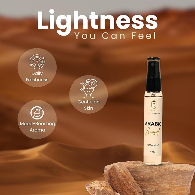 Arabic Sunset Body Mist – Long-Lasting Fragrance Spray with Jasmine, Ginger, Vanilla & Sandalwood – Paraben-Free, Clean Scent for Women & Men, 10ml