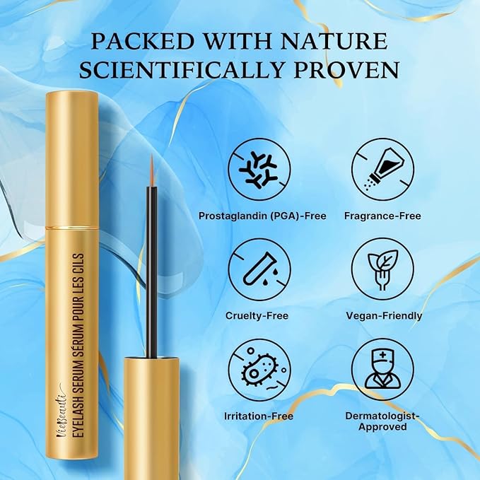 VieBeauti Lash Serum for Eyelash Growth: Eyelash Growth Serum with Advanced Formula to Boost Longer Fuller and Thicker Looking Lashes - Vegan & Cruelty-Free for Sensitive Eyes 5-Month Supply - 5 ML