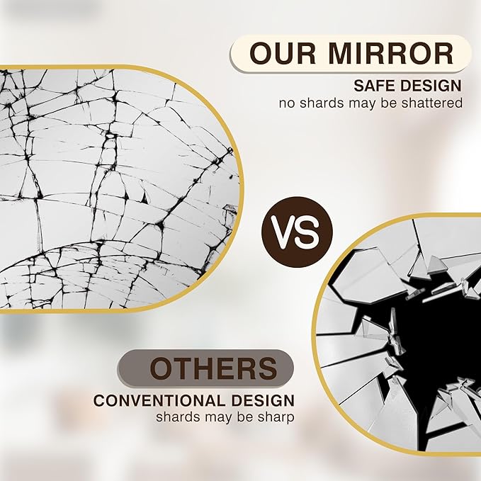 FICTOR Bathroom Vanity Mirror for Wall,40”x30” Large Arched Metal Framed Bathroom Mirror for Over Sink, Entryway, Living Room & Bedroom(Gold)