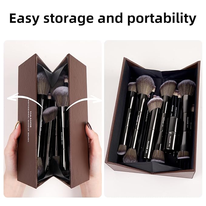 MAANGE 20 Pcs Makeup Brushes with Gift Box, Double-End Multi-functional Makeup Brushes for Blending Liquid Powder Concealer Cream Blush Buffe,Black