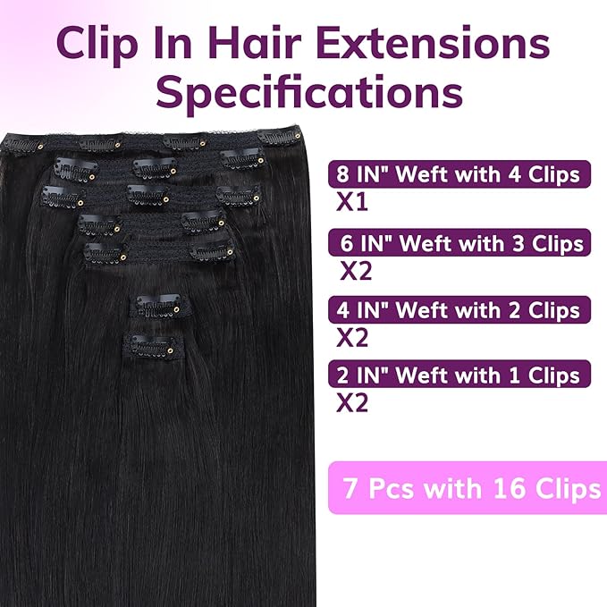IDN BEAUTY Clip In Hair Extensions Real Human Hair, Yaki Straight 24 Inch 120g 7pcs Natural Black Human Hair Clip In Extensions Remy Virgin Human Hair Clip Ins for Black Women Thick Ends