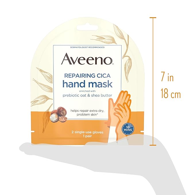 Aveeno Skin Relief Repairing Hand Mask, Moisturizing Gloves with Prebiotic Oat & Shea Butter for Very Dry Skin, Hand Care for Sensitive Skin, Fragrance-Free, 1 Pair of Single-Use Gloves (Pack of 4)