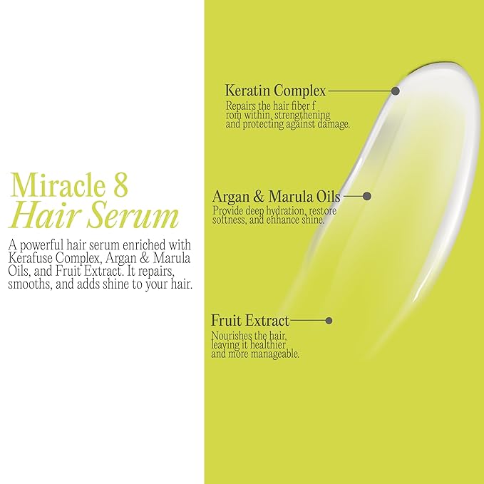 Miracle 8 Keratin Hair Serum by K-Pure, Instant Deep Conditioning Treatment, Sulfate & Paraben Free, Keratin & Argan Oil Growth Formula for Repairing Dry, Damaged Hair, Frizz Control, & Lasting Shine