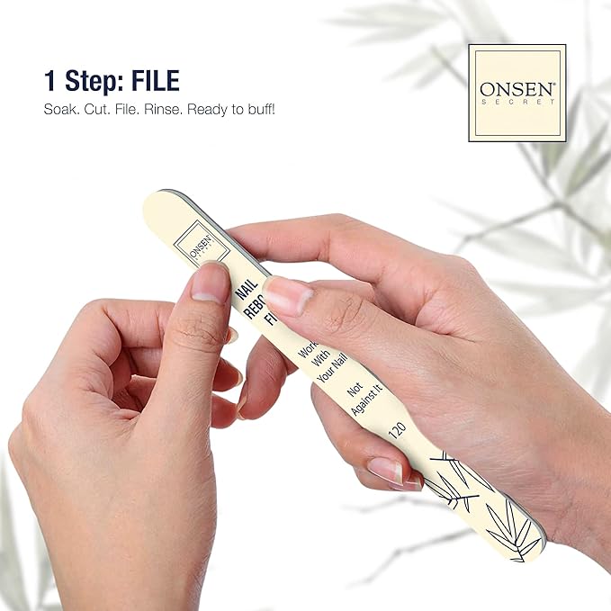 Onsen Secret Nail Care Kit - Japanese Nail Buffer and Shine Kit - Spa-Quality Manicure - Organic Ingredients - Long-Lasting Shine - Easy & Safe - w/Cuticle Care Oil - 1pk