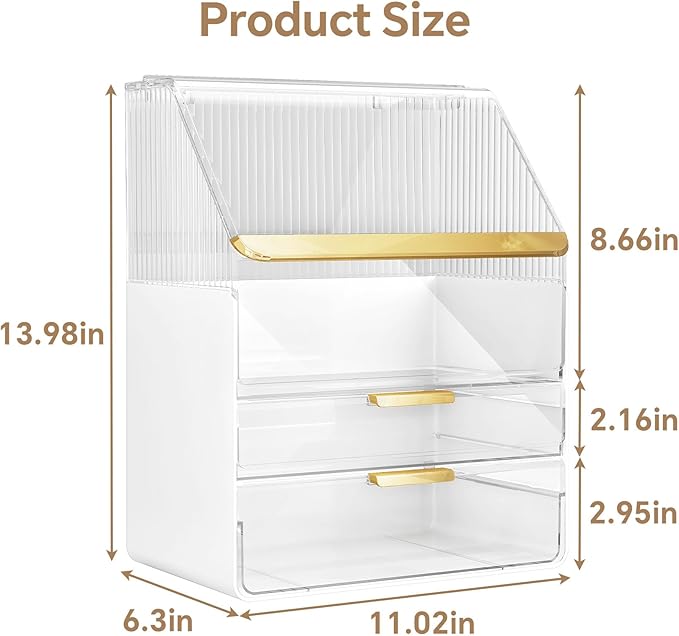 Makeup Organizer Countertop with Lid, Skincare Organizers for Vanity, 3 Tiers Clear Makeup Storage Cosmetic Display Cases Holder for Bedroom Bathroom Dresser Desk Countertop