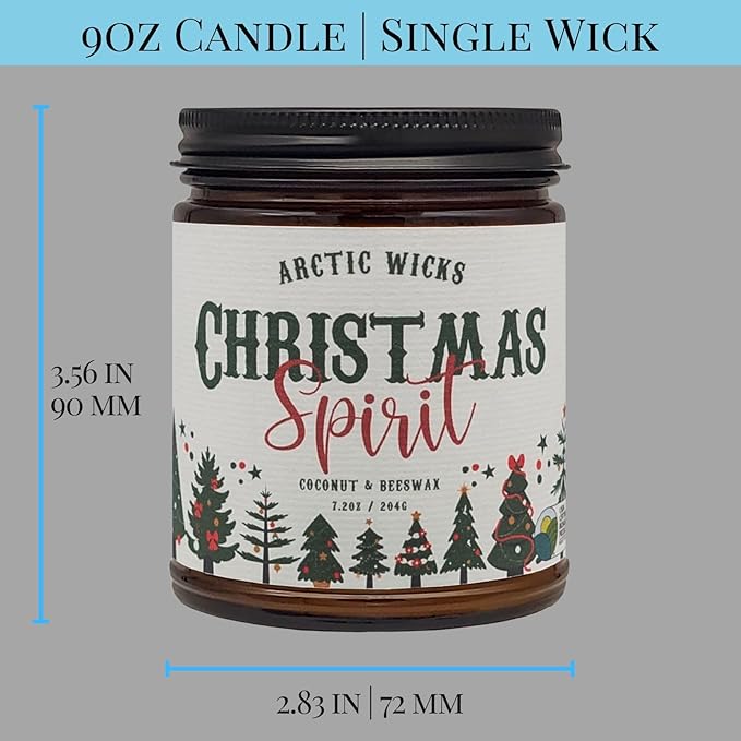 Arctic Wicks Scented Coconut Beeswax Candles | Coconut Beeswax Non Toxic Candle 9oz Amber | Farmhouse Candles Non-Toxic Clean Burn 100% USDA Certified Biobased (Christmas Spirit)