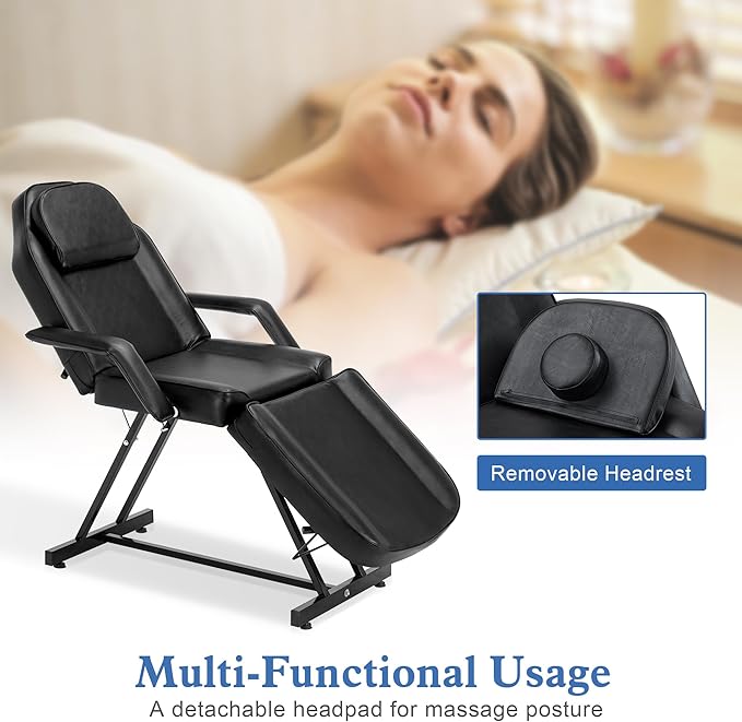 BarberPub Adjustable Tattoo Chair, 72" Multi-Purpose Facial Bed, Tattoo Treatment Table for Clients & Estheticians, 0015 (Black)