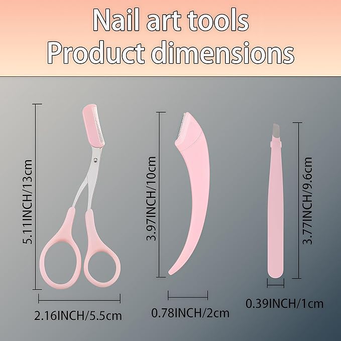 Eye brow Trimmer, 2 - in - 1 Eyebrow Trimming Set with Comb, Stainless Steel Professional Eyebrow Clipper, Eyebrow Grooming Tools for Women and Men, Beauty Accessory Tools (3 Pack) (Pink)