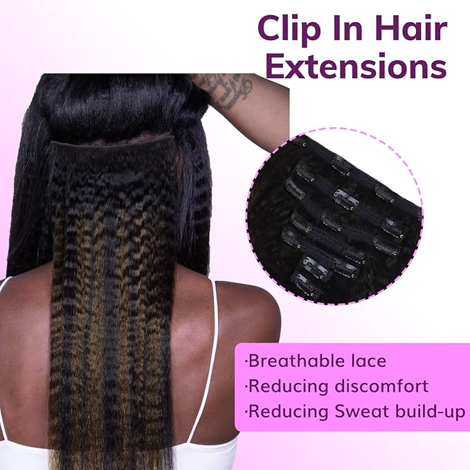 IDN BEAUTY Clip In Hair Extensions Real Human Hair, 24 Inch 120g 7pcs, 1B/6/1B Balayage Natural Black to Chestnut Brown Kinky Straight Clip Ins Remy Hair Clip Ins Real Human Hair Black Women
