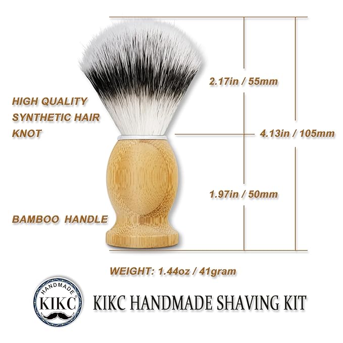 Hand Crafted Shaving Brush for Vegans, Synthetic Hair Bristle for Wet Shave, Comfortable Bamboo Handle, Best Gift for Bearded Man