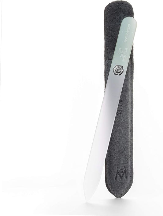 GERMANIKURE Glass Nail File in Suede Sleeve - Life is Better at The Beach - Professional Crystal Nail File for Natural Nails - Ideal Manicure & Pedicure Tool for Smooth, Easy Shaping - Nail Care Gift