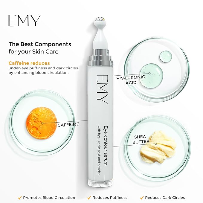 Roller Eye Serum Acid Hyaluronic Caffeine Moisturizing Plumping Massage Ball Reduces Dark Circles Bags Under Eyes Wrinkles and Fine Line Non-Greasy Suitable for Sensitive Skin