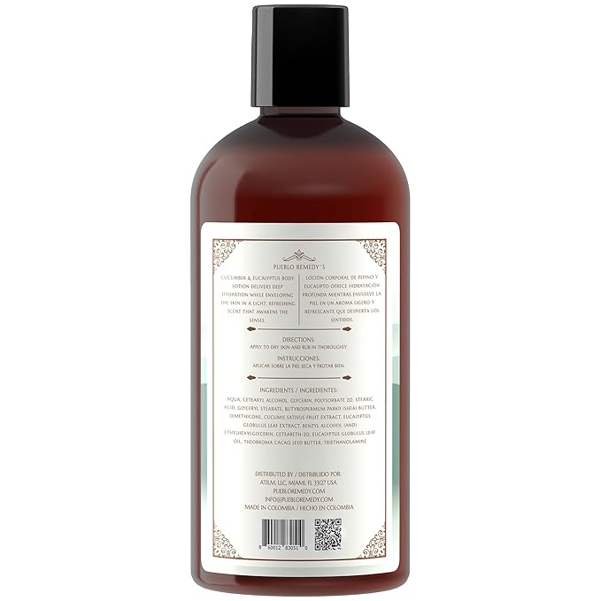 Pueblo Remedy Body Lotion, Cucumber & Eucalyptus – Hydrating & Softening Moisturizer with Shea & Cocoa Butter, Vegan & Cruelty-Free, 16.9 Oz