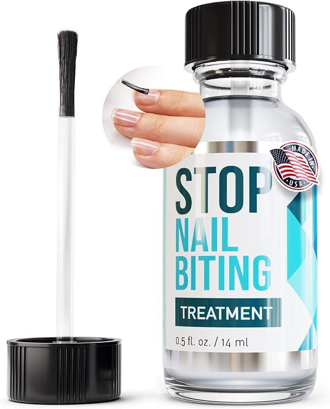 Stop Nail Biting Treatment - Clear, Bitter-Tasting Nail Polish To Stop Nail-Biting - Easy To Apply and Safe For Children - Nail Strengthener Solution - Nail Care for Healthy Nail Growth (0.5 fl oz)