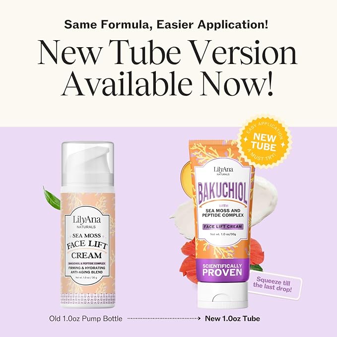 LilyAna Naturals Bakuchiol Face Lift Cream with Sea Moss and Peptide Complex - Face Cream for Women - Moisturizing and Lifting Facial Cream - Anti-Aging Overnight Moisturizer - Made in the USA - 1 oz