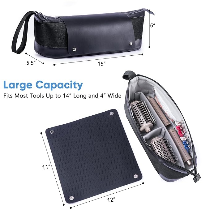 2IN1 Hair Tools Travel Bag with Removable Heat Resistant Mat Curling Iron Travel Case, Hair Dryer Organizer for Flat Irons, Straighteners and Haircare Accessories, Hot Tools Travel Bag Hair