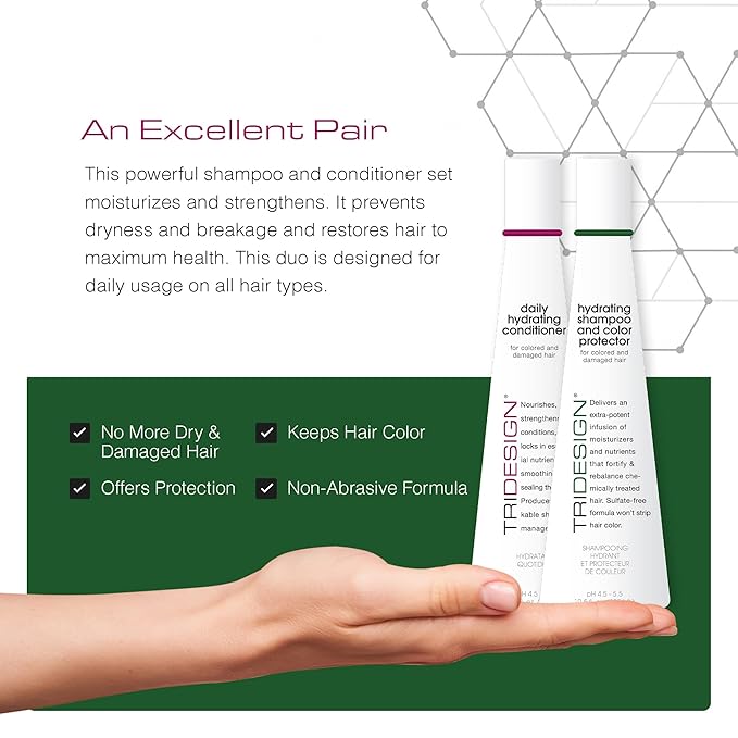 TRI Design Hydrating Shampoo & Conditioner Set - Sulfate Free Shampoo & Conditioner for Dry & Damaged Hair - Protect, Repair, and Moisturize Curly, Straight, Wavy, and Color-Treated Hair - 10.5 Ounce
