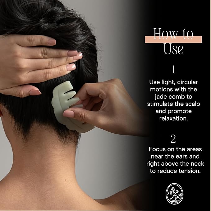 Mount Lai Hand-Carved Natural Jade Gua Sha Scalp Comb – Scalp Massager & Scraping Guasha Tool for Relaxation, Blood Circulation & Cooling