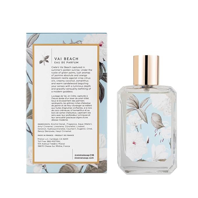 Mistral Vai Beach Eau de Parfum – Floral Woody Perfume for Women with Jasmine, Orange Blossom & Sandalwood | Paraben-Free, Long Lasting French Luxury Fragrance Spray, Women's Fragrances | 1.7 fl oz