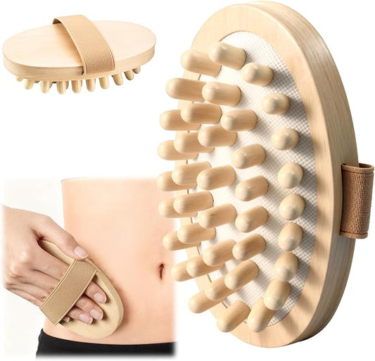 2 PCS Meridian Massage Brushes, Wood Therapy Massage Tools with Essential Oil, Handheld Meridian Brush for Belly Fat, Full Body Relaxation Cellulite Pressure Brushes for Legs, Arms, Back (Beige)
