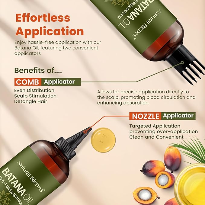 Natural Riches Unrefined Organic Batana Oil, 8 fl oz, 100% Pure & Natural, Cold pressed Honduras Miracle Oil for Hair Growth.