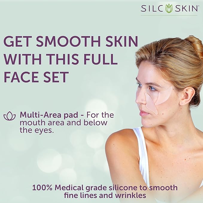 SilcSkin Facial Pad - Multi-Area Set Reusable Pads - Self-Adhesive Silicone Facial Patches - Wrinkle Patches for Eyes - 4 Reusable Facial Pads