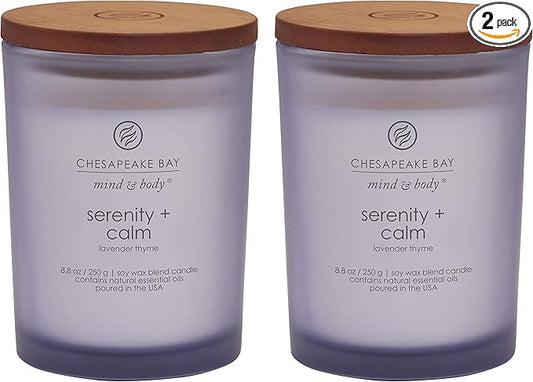 Chesapeake Bay Candle Scented Candles, Serenity + Calm (Lavender Thyme) Medium Jar, 2-Pack, Perfect for Home Décor and Gifting