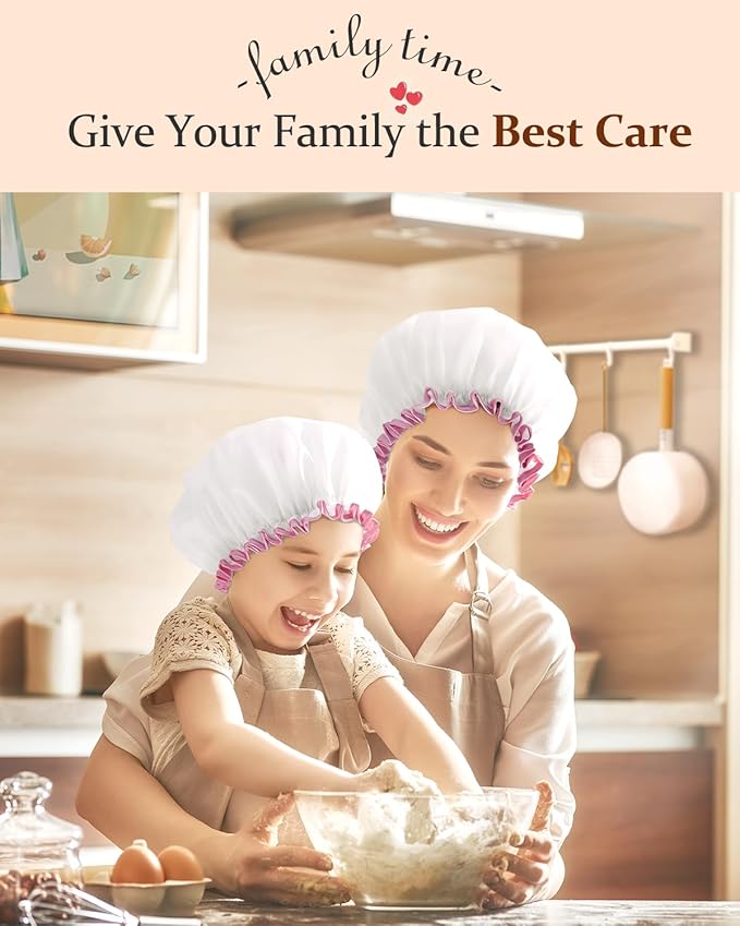 mikimini White Shower Cap Waterproof Reusable, Double Layers Bathing Hair Cap with Soft Comfortable PEVA Lining, Cute, Non-fading & Stretchy Shower Hat Medium (Pack of 1) White