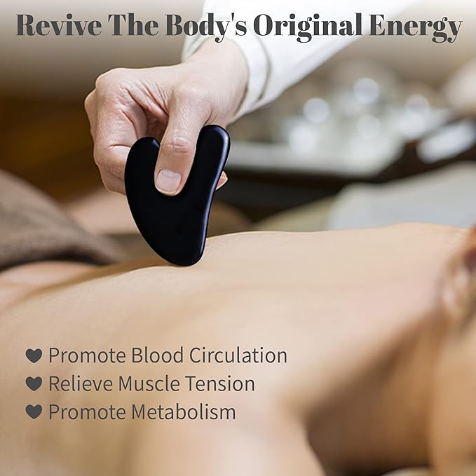 Rena Chris Guasha Massage Tool, 4 Pcs Gua Sha Facial Tool, Guasha Board for SPA Acupuncture Therapy Trigger Point Treatment, Gua Sha Scraping Massage Tool（Black）