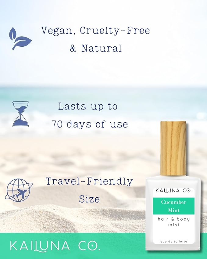 Cucumber Mint Natural Hair & Body Mist Spray, Pure Essential and Fragrance Oils, Alcohol-Free, Handmade in California, 0.5Fl Oz