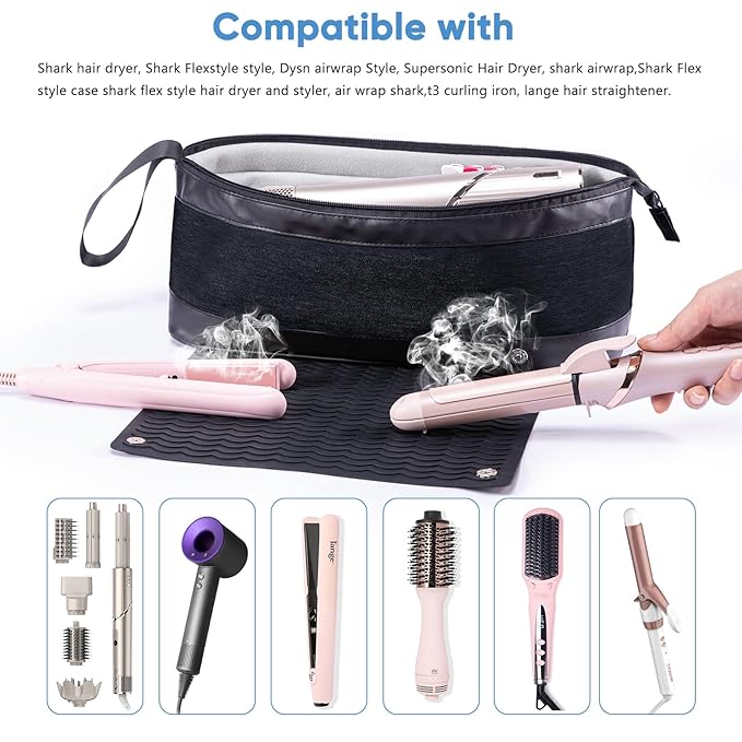 2IN1 Hair Tools Travel Bag with Removable Heat Resistant Mat Curling Iron Travel Case, Hair Dryer Organizer for Flat Irons, Straighteners and Haircare Accessories, Hot Tools Travel Bag Hair