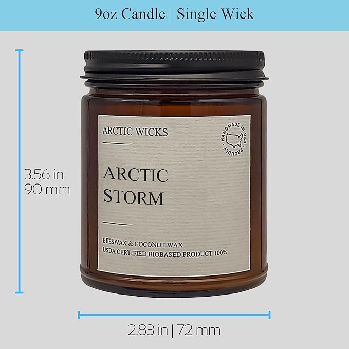 Arctic Wicks Scented Coconut Beeswax Candles | Coconut Beeswax Non Toxic Candle 9oz Amber | Farmhouse Candles Non-Toxic Clean Burn 100% USDA Certified Biobased (Arctic Storm)