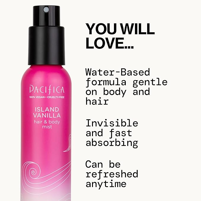 Pacifica Hair Mist Perfume & Full Body Spray for Women - Island Vanilla Body Mist Fragrance w/Sugar, Vanilla & Sandalwood Clean Beauty Alcohol-Free, Vegan & Cruelty-Free, 5 oz