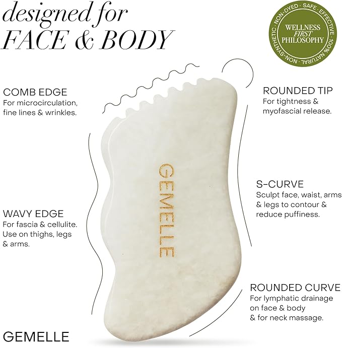 GEMELLE La Sculptante White Jade Gua Sha Facial Tools | 10x Award Winner | 5-Sided Pro Gua Sha Stone, Face Sculpting Tool, Face Massager, Body Gua Sha Tool, Lymphatic Drainage Massager, Guasha, Gifts