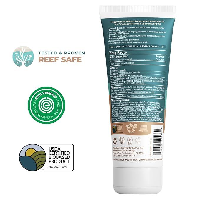 SPF 45 Reef Safe Mineral Sunscreen for Kids & Sensitive Skin with Non-Nano Zinc Oxide, Non Toxic Kids Sunscreen for Face & Body, Natural Organic Sunblock, Travel Size, Vegan 2.5 Fl Oz
