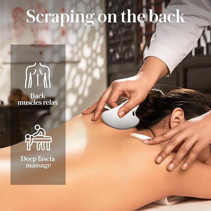 Gua Sha Facial Tools Guasha Tool Gua Sha Jade Stone for Face Skincare Facial Body Acupuncture Relieve Muscle Tensions Reduce Puffiness Festive Gifts (Matte Silver)