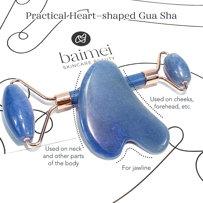 BAIMEI IcyMe Jade Face Roller & Gua Sha, Facial Beauty Roller Skin Care Tools, Self Care Gift for Men Women, Massager for Face, Eyes, Neck, Relieve Fine Lines and Wrinkles - Blue