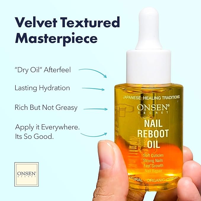 Onsen Secret Nail & Cuticle Repair Oil (2x30ml) - Dry Oil Formula - Japanese Tsubaki, Tea Tree & Jojoba - Strengthens Nails, Repairs Cuticles, Hydrates Skin & Hair - Natural & Vegan