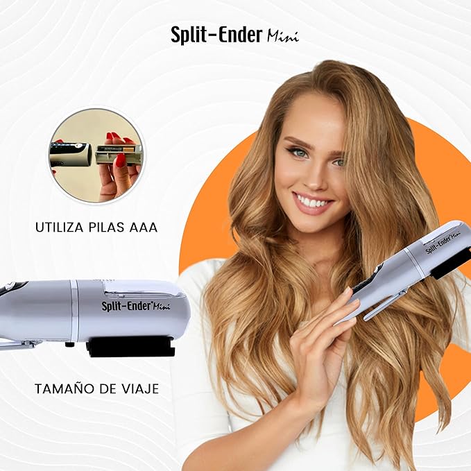 Mini – Original Cordless Split End Hair Trimmer for Dry, Damaged, Brittle, Frizzy, Curly or Straight Hair – 3 AAA Battery Operated Hair Clipper for Home Use – Silver