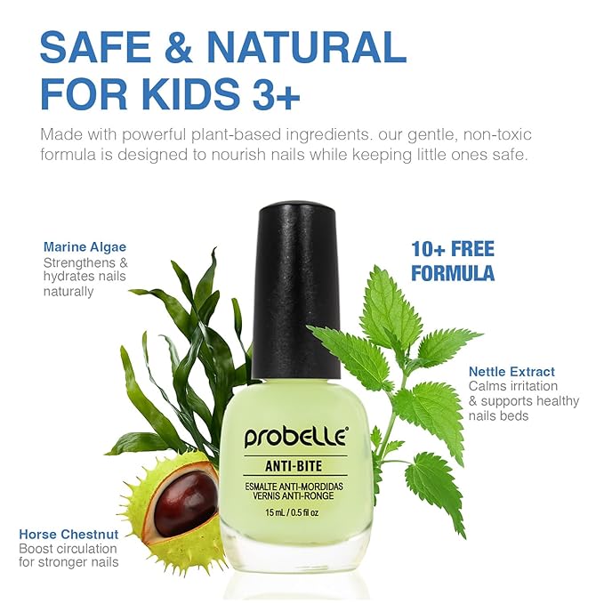 Probelle Anti-Bite, Nail Biting Treatment for Kids & Adults to Quit habit, No Bite Nail Polish Deterrent, Thumb Guard & Prevents Finger Sucking, Bitter Taste Nail Care, For Ages 3+, 0.5 fl oz (15 ml)
