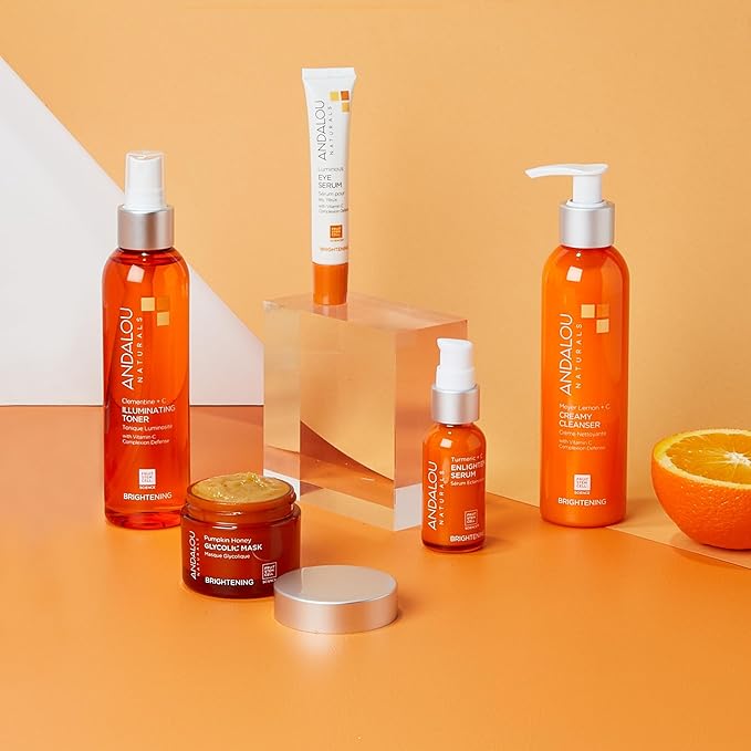 Andalou Naturals Illuminating Facial Toner Clementine + Vitamin C - Hydrating Face Mist Toner to Balance & Refresh Skin - with Fruit Stem Cell Complex Plus Aloe Vera - 6 fl oz