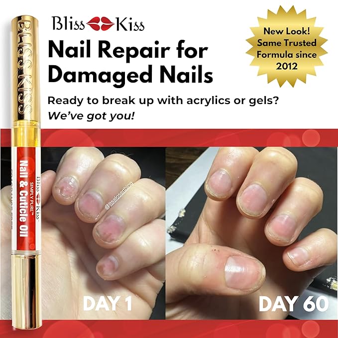 Bliss Kiss | 1 Fragrance Free | Nail Oil Cuticle Pen w/Vitamin E & Jojoba⏤Nail Strengthener Nail Growth Serum for Brittle Peeling Breaking Thin Nails