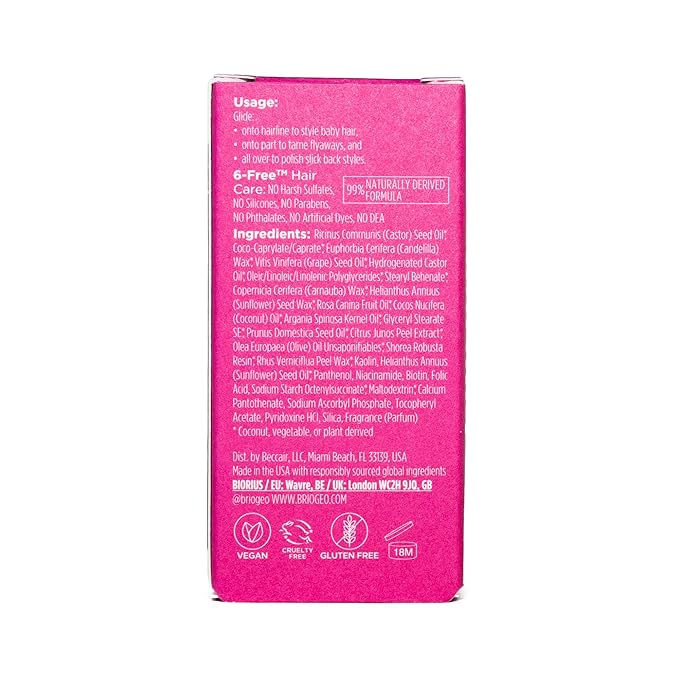 Briogeo Style + Treat Yuzu + Plum Oil Sleek Stick, Vegan Wax Hair Stick, Non-Greasy, Travel-Friendly, Tames Flyaways, Styling Stick for All Hair Types, Vegan, Cruelty-Free, 0.5 oz