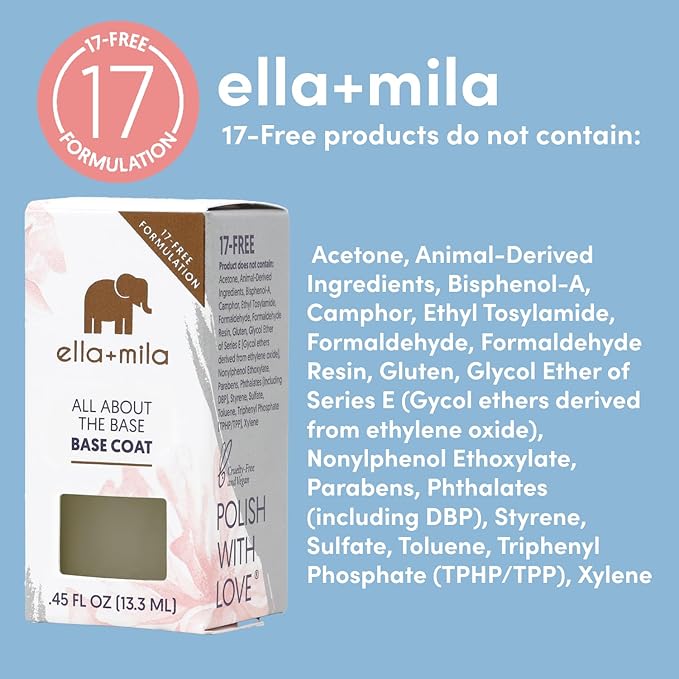 ella+mila All About the Base - Coat Nail Polish - Long-lasting Ridge Filler Base Coat - Nail Care that Helps Smooth & Fill Natural Nails (0.45 fl oz)
