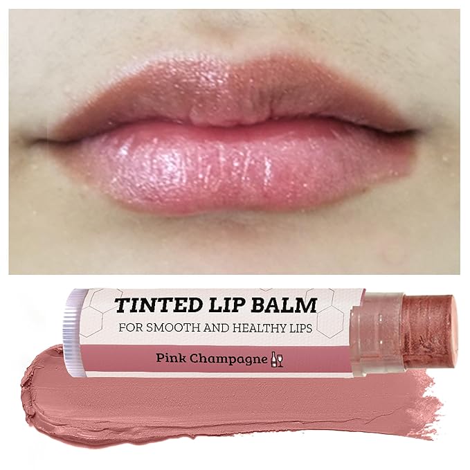 Earth's Daughter Tinted Lip Balm Stocking Stuffers 4-Pack of Pink Champagne Color - Beeswax, Coconut Oil, Cocoa Butter, Vitamin - Moisturize and Beautify - Paraben Free