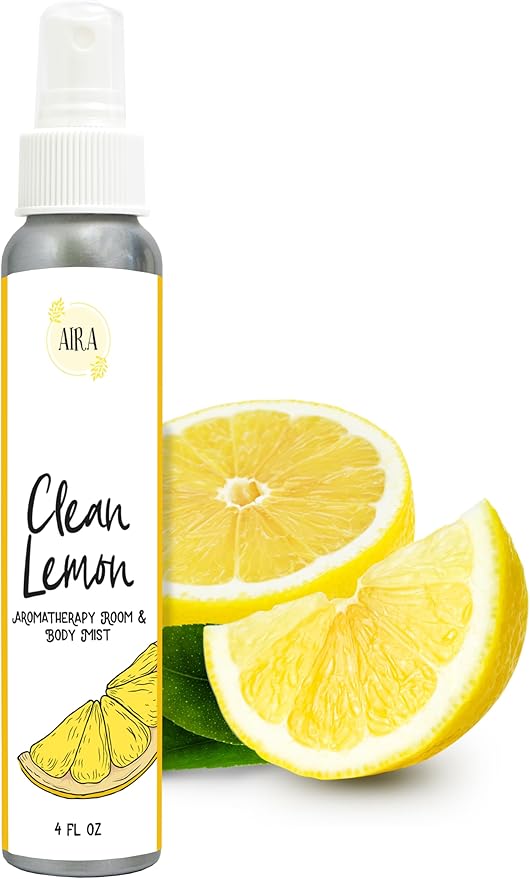 Aira Mist Clean Lemon Organic Room Spray - Essential Oil Spray with Therapeutic Essential Oils of Lemon & Orange - Living Room Spray & Bathroom Spray Free of Alcohol & Parabens - 4 Ounces
