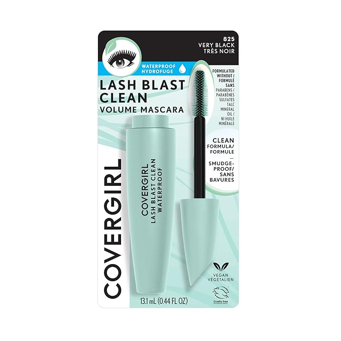 CoverGirl Lash Blast Clean Volume Waterproof Mascara, Vegan Formula, Volumizing, Smudge-Proof, Very Black, 1 Count