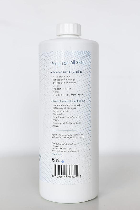 Hypochlorous Acid Face and Spray - 1 L Refill – Daily Toner – Dry Skin - Facial Cleanser - Tattoo Aftercare – Post Workout Refresher - Piercing Aftercare – Lash Cleanser - All Natural - e11ement